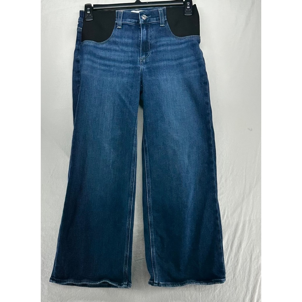 PAIGE Maternity Wide Leg Jeans Blue Dark Wash Side Elastic Panels Size 26